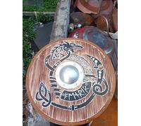 Bouclier viking médiéval authentique Battleworn The Last Kingdom - Bouclier entièrement fonctionnel pour la bataille pour soldat/guerrier (61 cm) (bouclier dragon nordique)