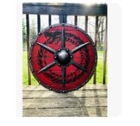 Bouclier viking médiéval authentique Battleworn The Last Kingdom - Bouclier entièrement fonctionnel pour la bataille pour soldat/guerrier (61 cm) (bouclier viking Ouroboros rouge)