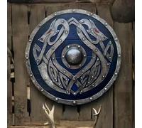 Bouclier Viking Médiéval Fenrir Grey Wolf Design, Authentique Bouclier de Combat Fait À la Main, Entièrement Fonctionnel, Diamètre 30 Cm pour Le Combat Et L'affichage #4