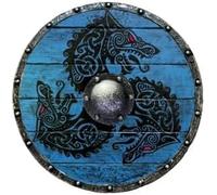 Bouclier viking Ouroboros en bois porté par bataille - 61 cm de diamètre - Idéal comme cadeau décoratif (bleu, 24)