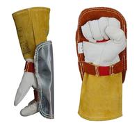 Boucliers à main aluminisés réfléchissants à la chaleur, outils de soudage, brassards en aluminium chaud, protection contre l'arc, gants de soudage en cuir ignifuges(Yellow)