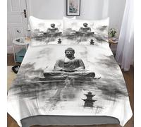 Bouddha 3 Pièces Parure De Lit Enfant Adultes 100% Microfibre,3D Motif Imprimé Luxury Comprend Literie Statue de Bouddha Housse De Couette & Taies D'orieller-Convient Aux Bedding King(220x240cm)