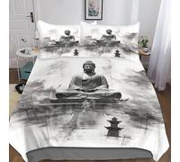 Bouddha 3 Pièces Qualité Parure De Lit Avec Housse De Couette En Microfibre Supérieure Literie Statue de Bouddha Parure Convient Aux Enfants Et Aux Jeunes Adultes Fermeture Glissière Double 200x200cm
