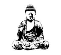 Bouddha assis Bouddhisme Moine Religion Stickers muraux en PVC 68x82.8cm Fourni avec un kit de film de transfert Noir