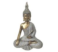 BOUDDHA assis Statue Décoration Zen de hauteur 33cm Couleur Gris et Or