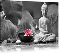 Bouddha avec nénuphar noir / blanc Taille: 60x40 sur toile, énorme XXL Photos complètement encadrée avec civière, art impression sur murale avec cadre, moins cher que la peinture ou la peinture à l'huile, aucune affiche ou un poster
