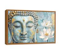 Bouddha Bleu Tableau Encadrée Poster Mural Fleurs de Lotus Blanches Peinture Impression sur Toile Image Affiche Méditation Spirituelle Zen Tableau Decoration Murale Salon Chambre Coucher 40x60cm