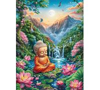 Bouddha dans Le Jardin de Cascade Tropicale 300 Pièces Puzzle Débutant en Carton Anti-Déchirure Facile Apprentissage Anti-Stress Passe-Temps Cadeau Fête des Mères Petit Prix 300 PCS