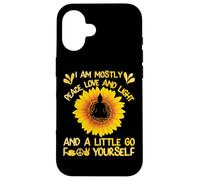 Bouddha de Yoga I Am Mostly Peace Love and Light Tournesol Coque pour iPhone 16
