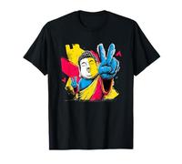Bouddha Double Paix Pop Art Zen Figure Graphique Panneau Coloré T-Shirt