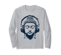 Bouddha drôle avec des écouteurs Musique de Méditation Manche Longue