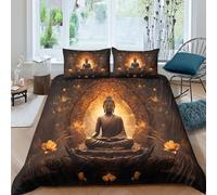 Bouddha Ensemble De Literie en Trois PièCes 3D,Housse De Méditation Couette Domestique,avec Housse De Couette Et Taie d'oreiller,Microfibre King(220x240cm)