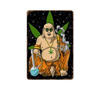 Bouddha fumant de la marijuana Stoner Art Print Cannabis Méditation Décoration murale Hippie Festival Cadeau fantaisie Busted Knuckle Garage Welding Shop Plaque en métal rétro 20,3 x 30,5 cm Panneaux