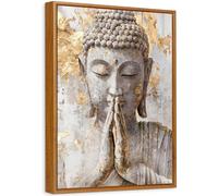 Bouddha Gris et Or Tableau Encadrée Poster Mural Culte Bouddhiste Peinture Impression sur Toile Image Affiche Méditation Spirituelle Zen Tableau Decoration Murale Salon Chambre Coucher 30x40cm
