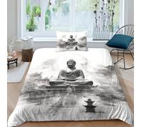 Bouddha Housse De Couette Enfants Adulte, Parure De Lit Personnes En Microfibre Avec Fermeture Éclair,Literie Statue de Bouddha 2 Pièces Ensemble De Literie Avec Taies D'oreillers Single(135x200cm)