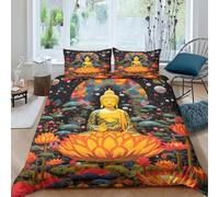 Bouddha Lotus Housse De Couette Housses De Couettes 3D Imprimé Art Oriental pour Adultes Et Enfants E avec Fermeture À Glissière Microfibr Parure De Lit avec Taies 3 Pièces Double（200x200cm）
