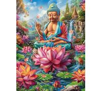 Bouddha méditant sur une fleur de lotus 1000 Pièces Puzzle Pour Ado En Carton Anti-Déchirure Haute Densité Rêve magique de science-fiction Facile Débutant Jeu De Société Idée Cadeau Anniversaire Petit