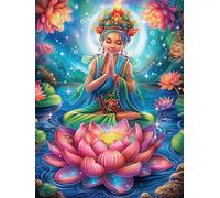 Bouddha méditant sur une fleur de lotus 1000 Pièces Puzzle Pour Ado En Carton Épais Haute Densité Rêve magique de science-fiction Facile Débutant Jeu De Société Idée Cadeau Anniversaire Petit Prix Pre