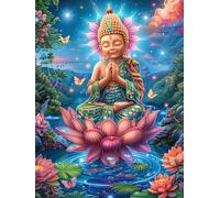 Bouddha méditant sur une fleur de lotus 500 Pièces Puzzle Personne Âgée En Carton Épais Sans Déformation Rêve magique de science-fiction Facile Débutant Anti-Stress Thérapie Occupationnelle Petit Prix