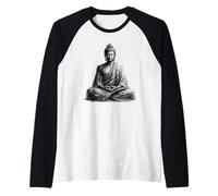 Bouddha méditation Zen Spirituel Art Noir Blanc Croquis Manche Raglan