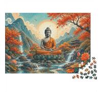Bouddha Montagne Cascade Puzzle, 1000 Pièces Jeu D'intérieur Adulte | 38x26cm Carton, Passe-temps Intellectuel, Finition Lisse, Amateurs D'art, Calme D'humeur
