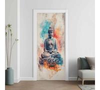 Bouddha Oriental Sticker Mural, Oriental Chinois Autocollants De Porte Muraux Décoration Poster Murale, Aquarelle zen Stickers de Porte Imperméable Vinyle 80x200 cm