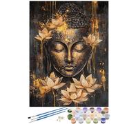 Bouddha Peinture par Numéros pour Adultes, lotus Peinture Numero Adulte Loisirs Créatifs, Peinture Numero avec Combinaisoncadre + Pinceaux + Peintures + Lmages de Référence + 80x100cm Toile -4898