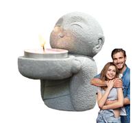 Bouddha Photophore Décoration, Statuettes souriantes en Grès, Moine Zen Mignon Bébé Bouddha Statue Prière Sculptures Ornement pour la Richesse Maison Voiture Décoration