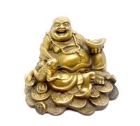 Bouddha Rieur Assis en Laiton avec Grenouille d'argent pour Porter Chance, Attirer la Richesse, bénir la Paix et Le Bonheur, décoration
