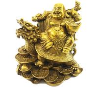 Bouddha Rieur Porte-Bonheur Assis sur Une Tortue Dragon, Statues bouddhistes en Laiton, Sculptures décoratives Feng Shui, Statue du Dieu de la Richesse, 12,7 cm de Longueur