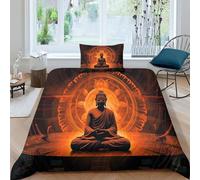 Bouddha Sets Housse De Couettes Imprimée Méditation 3D,Housse De Couette en Microfibre Et Convenant Aux Garçons Et Aux Filles Single(135x200cm)