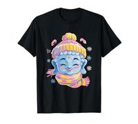 Bouddha Souriant Amateur de Yoga Hiver Zen Portrait thème Graphique T-Shirt