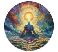 Bouddha Statue 1000 Pièce Jigsaw Puzzles Jeux Éduchatifs Soulageur De Stress Puzzle Rond Jeu De Défi Unique pour Cadeaux De Voyage, Présent 1000pcs (67.5x67.5cm)
