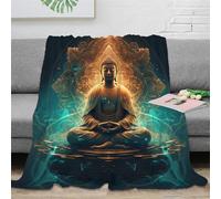 Bouddha Statue Couverture en Polaire Douce Et Chaude Bouddha Style Imprimé Couverture en Flanelle Canapé Blanket Couverture pour Lit All Saisons 60x80inch(150x200cm)