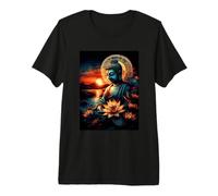 Bouddha Zen méditation Lotus Coucher de Soleil Art Spirituel T-Shirt Haut de Gamme