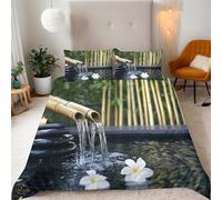 Bouddhisme Et Zen Housse de Couette 240x260cm Forêt De Bambous Et Orchidée D'eau Vive Parure de Lit 2 Personnes Literie Chambre Doux Microfibre 3 Pièces Parure De Lit avec 2 Taies d'oreiller 65x65cm