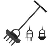 Boudech Aeroforge Aérateur de pelouse manuel 3 en 1 avec aérateur à 4 pointes Pelle en demi-lune pour bordure et carotage avec plateau de rangement pour l'entretien du jardin Noir