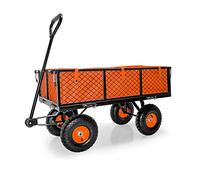 BOUDECH® Chariot de jardin porte-outils avec remorque à poussée en métal inoxydable, bâche imperméable et grille - Brouette de jardin à 4 roues (350 kg)