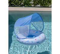 Flamingueo Bouée pour Bébé - avec Parasol et Assise Renforcée - PVC Résistant et Polyester - Double Valve - Bleu