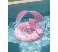 Flamingueo Bouée pour Bébé - avec Parasol et Assise Renforcée - PVC Résistant et Polyester - Double Valve - Rose