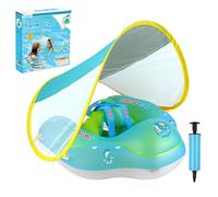 Bouée Bébé Piscine avec Pare-Soleil UPF 50+, Anneau de Natation Gonflable (12-36 Mois) - Double Airbag Réglable, Taille L, Bleu