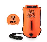 Buddyswim Bouée eau libre Live Love Swim Buoy 20 L – Pochette étanche, Bonnet silicone Orange