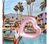 Bouée Gonflable, Anneau de Natation en Forme de Coeur Rose, Flotteur de Piscine de Radeau Gonflable Gonflable, Jouets de Piscine pour Adultes 47X47X6inch
