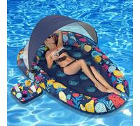Bouée Gonflable Piscine Adulte,avec Auvent,Porte-Boissons,Bouées et Matelas Gonflables,Matelas Gonflable Piscine,3-en-1,Accessoire Piscine,pour Plage, Partie, Vacances
