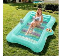 Bouée Gonflable pour Adultes en PVC, Matelas de Piscine Gonflable avec Bac à Glaçons & Porte-Gobelets, Chaise de Piscine Longue