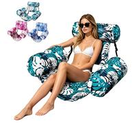 Bouée Piscine Matelas Gonflable Géant, 90x40,5x61cm Hamac Flottant Piscine avec Dossiers Confort, Pliable Fauteuil Gonflable P iscine pour Adultes, Hamac De P iscine 4 en 1 pour Été, Plage Et Vacances