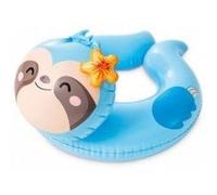 Bouee tete animal paresseux 58x55cm enfant 3-6 ans - flotteur anneau natation - gonflable piscine eau plage - set jeu + carte animaux