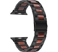 Bouettes de montre en acier inoxydable et bande en bois de noyer ajustement pour iwatch Apple Watch Series 6 5 4 3 2 1 44 mm 42 mm 40 mm 38 mm Sangle de bois de santal (Couleur du groupe: Band de