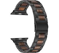 Bouettes de montre en acier inoxydable et bande en bois de noyer ajustement pour iwatch Apple Watch Series 6 5 4 3 2 1 44 mm 42 mm 40 mm 38 mm Sangle de bois de santal (Couleur du groupe: Band de