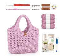 BOUFEIDA Kit Crochet Débutant 1 Tailles, Kit Tricot Debutant Adulte Crochet 4,5 mm, avec Instruction en Anglais Kits de Crochet, Cadeau Créative pour Fille, Famille et Amie (Rose)